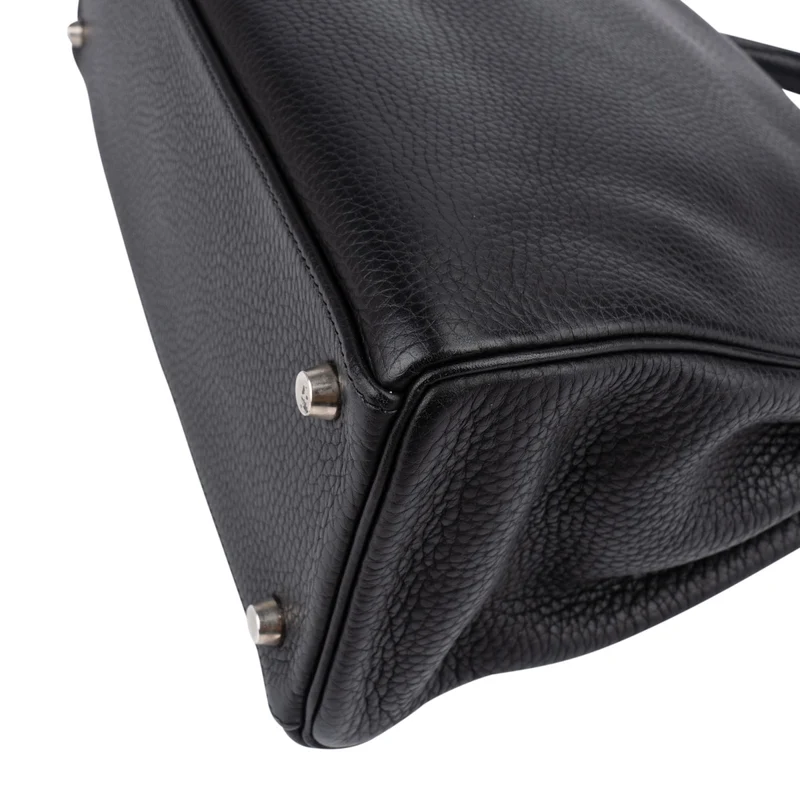 Hermès Noir Clemence Leather Palladium Kelly 32 Handbag