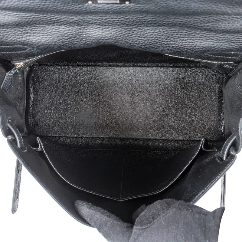 Hermès Noir Clemence Leather Palladium Kelly 32 Handbag