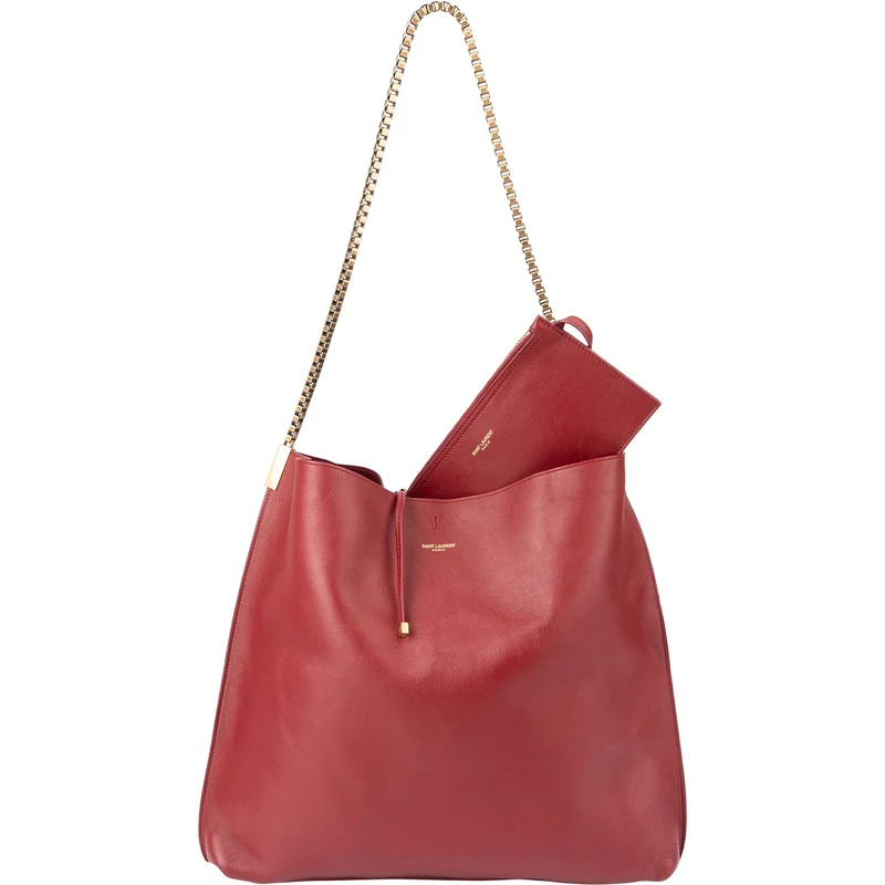 Saint Laurent Red Leather Talitha Suzanne Medium Bucket Shoulder Bag