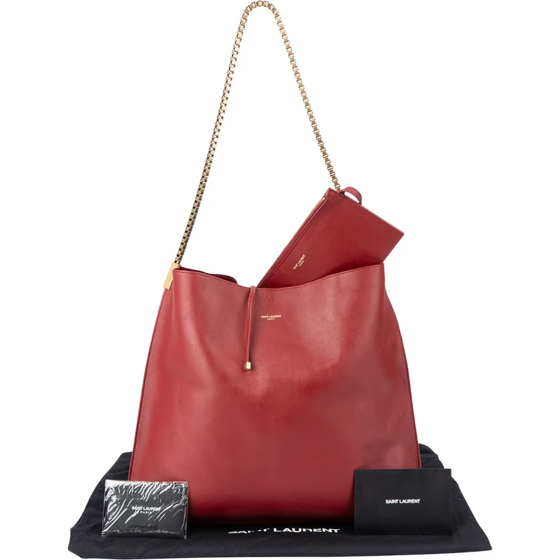 Saint Laurent Red Leather Talitha Suzanne Medium Bucket Shoulder Bag