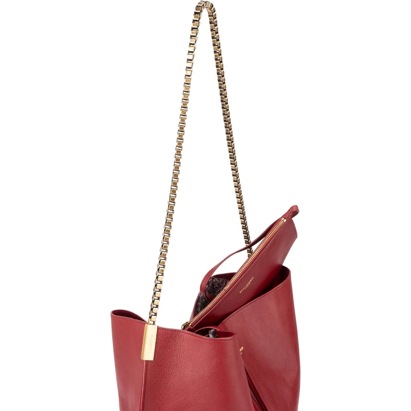 Saint Laurent Red Leather Talitha Suzanne Medium Bucket Shoulder Bag