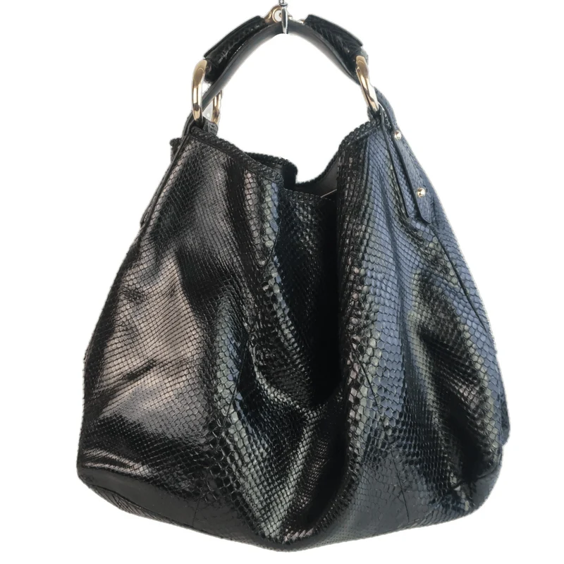 Gucci Black Python Large Horsebit Hobo Bag