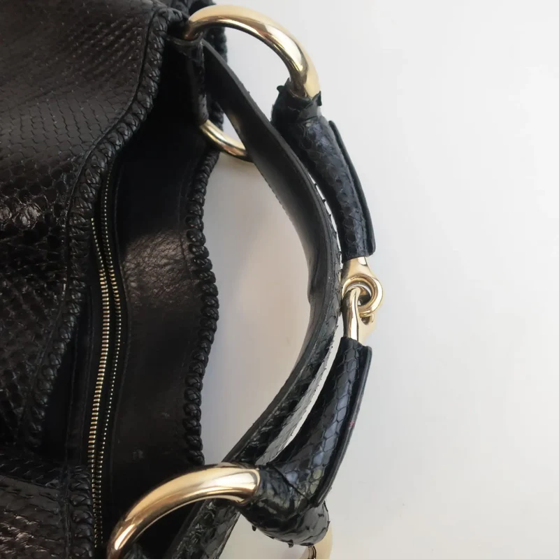 Gucci Black Python Large Horsebit Hobo Bag