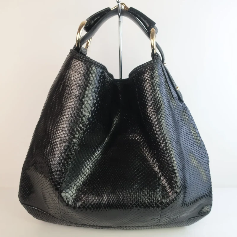 Gucci Black Python Large Horsebit Hobo Bag