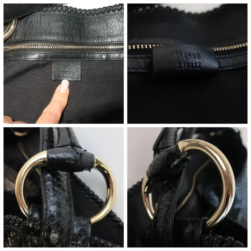 Gucci Black Python Large Horsebit Hobo Bag