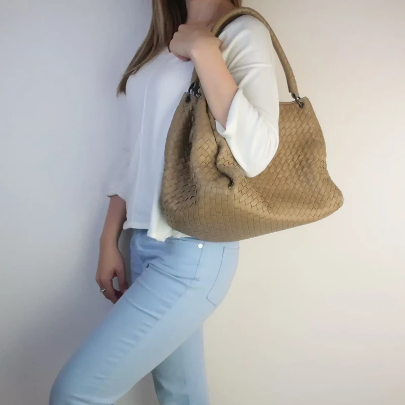 Bottega Veneta Beige Intrecciato Woven Nappa Leather Parachute Bag