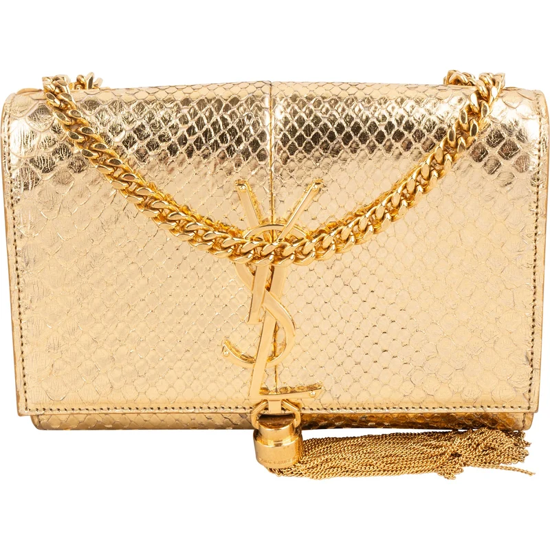 Yves Saint Laurent Gold Python-Embossed Leather Mini Kate Tassel Crossbody Bag