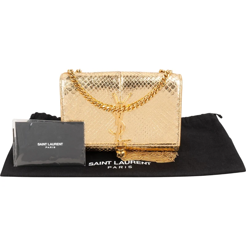 Yves Saint Laurent Gold Python-Embossed Leather Mini Kate Tassel Crossbody Bag