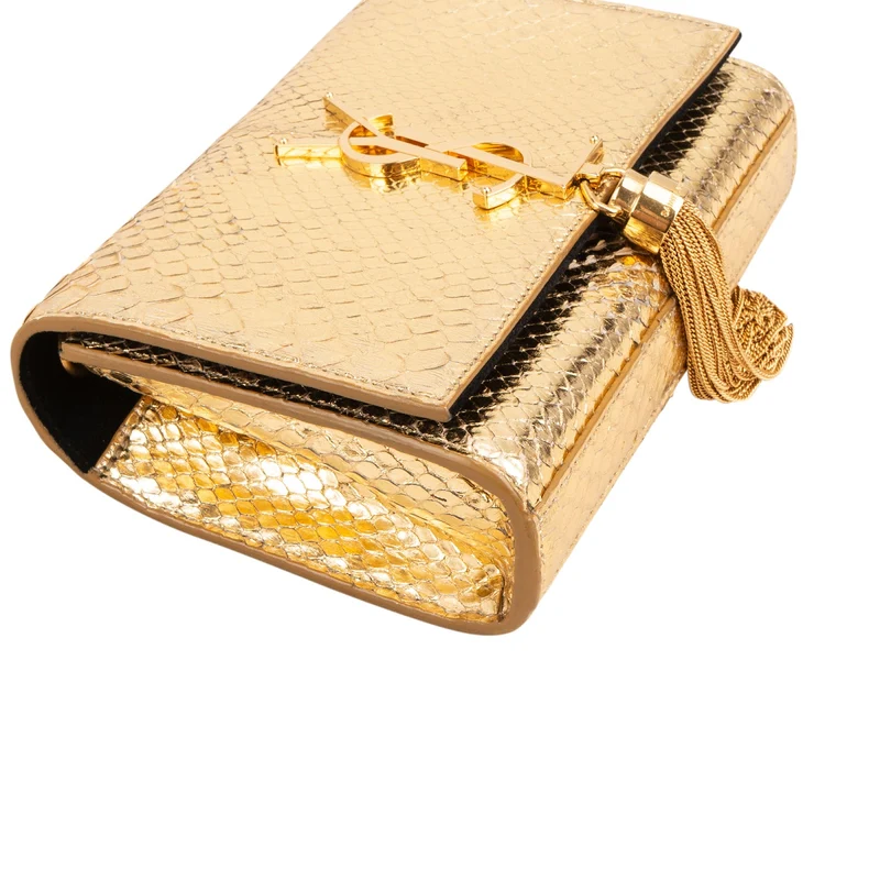 Yves Saint Laurent Gold Python-Embossed Leather Mini Kate Tassel Crossbody Bag
