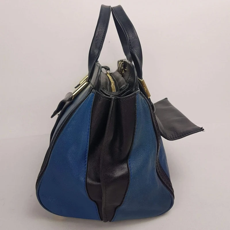 Chloe Blue/Black Leather Medium Alice Satchel Bag