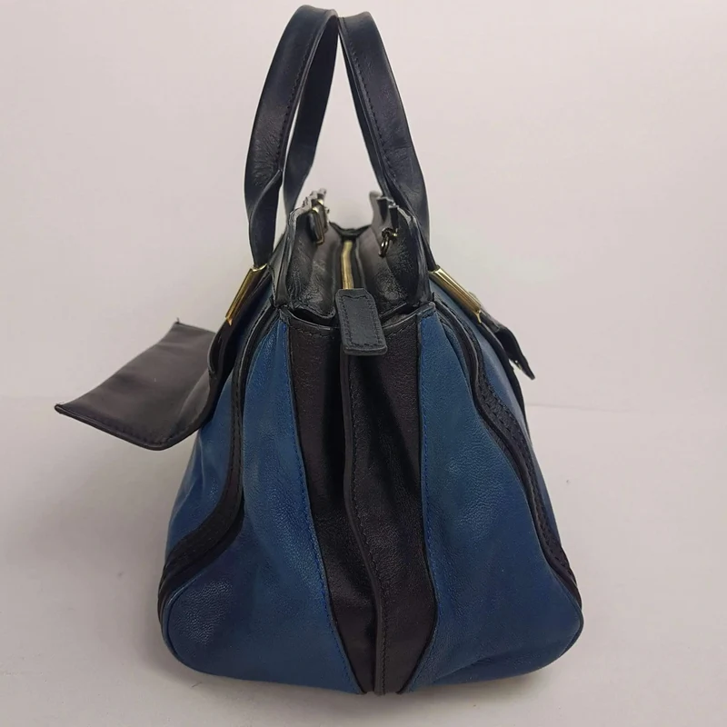 Chloe Blue/Black Leather Medium Alice Satchel Bag