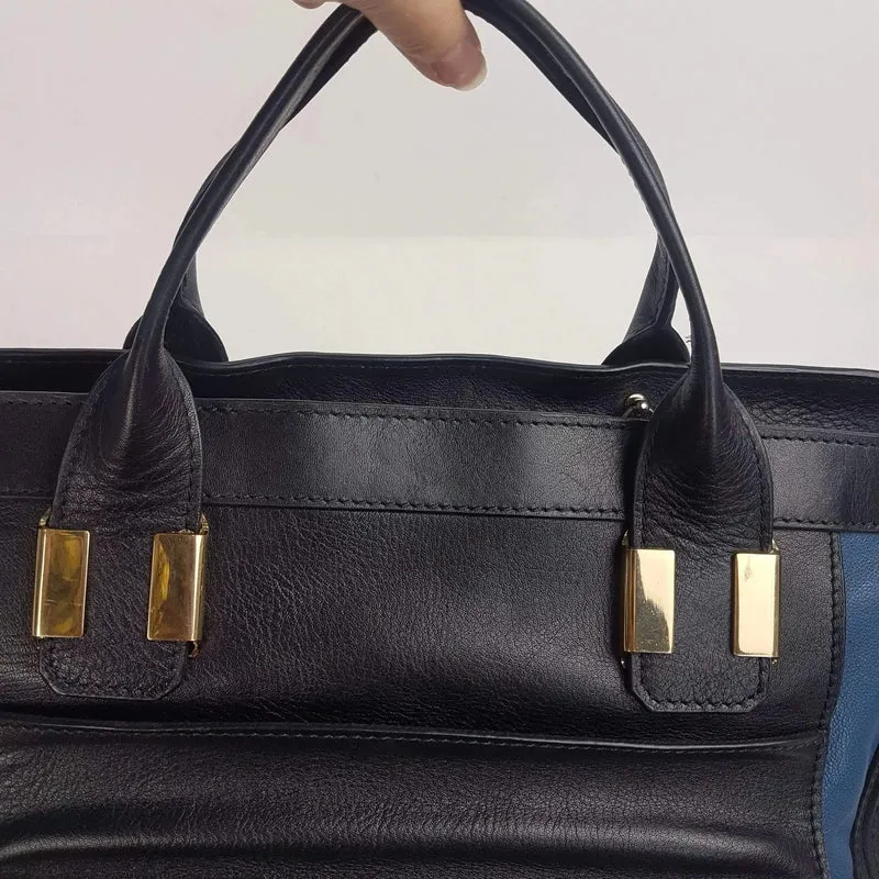 Chloe Blue/Black Leather Medium Alice Satchel Bag