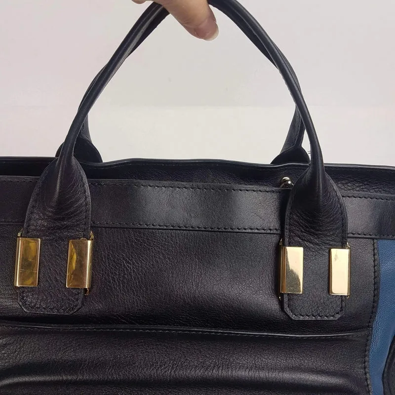 Chloe Blue/Black Leather Medium Alice Satchel Bag