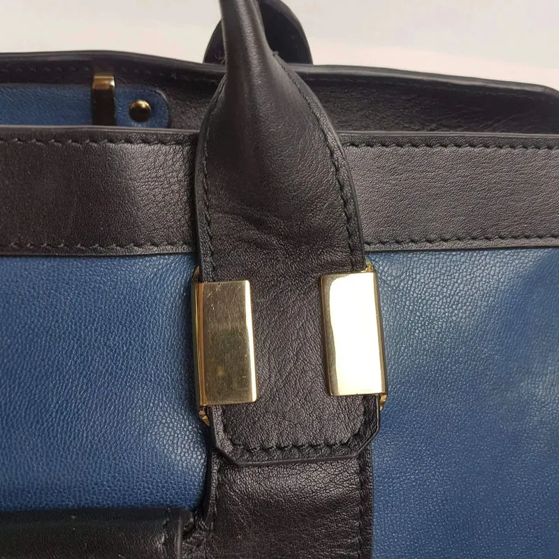 Chloe Blue/Black Leather Medium Alice Satchel Bag
