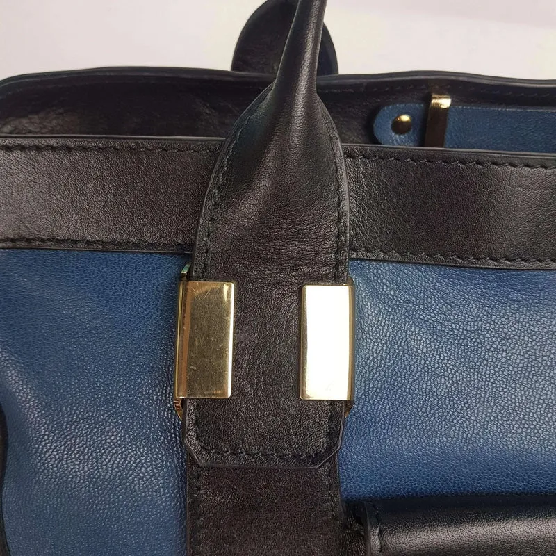 Chloe Blue/Black Leather Medium Alice Satchel Bag