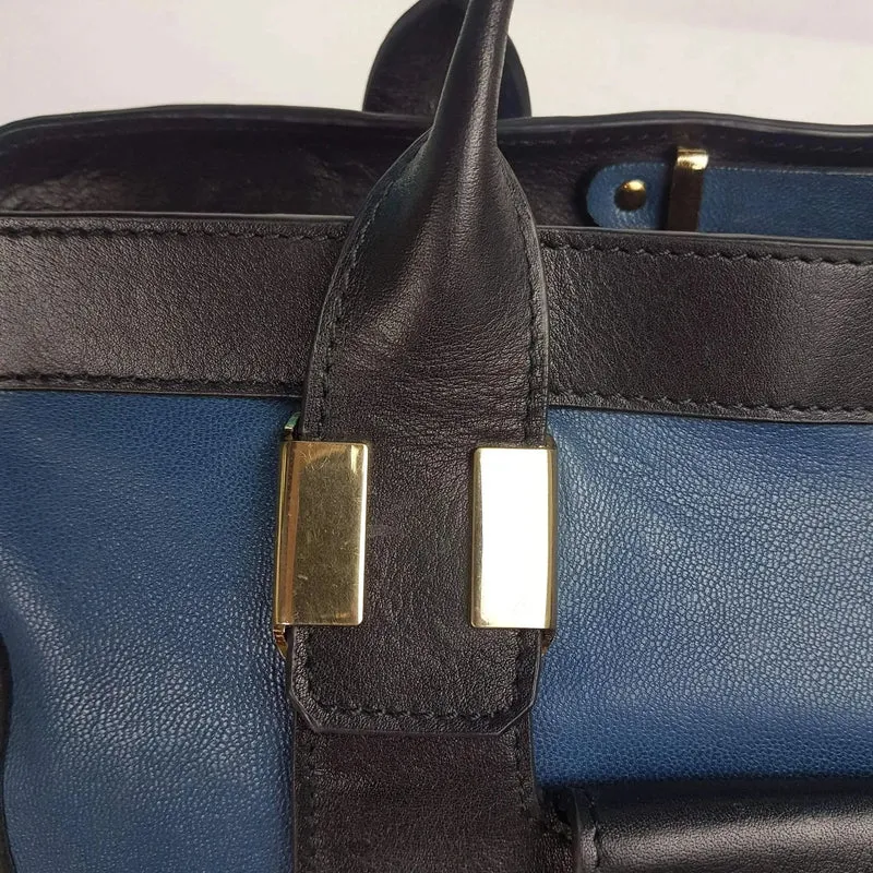 Chloe Blue/Black Leather Medium Alice Satchel Bag