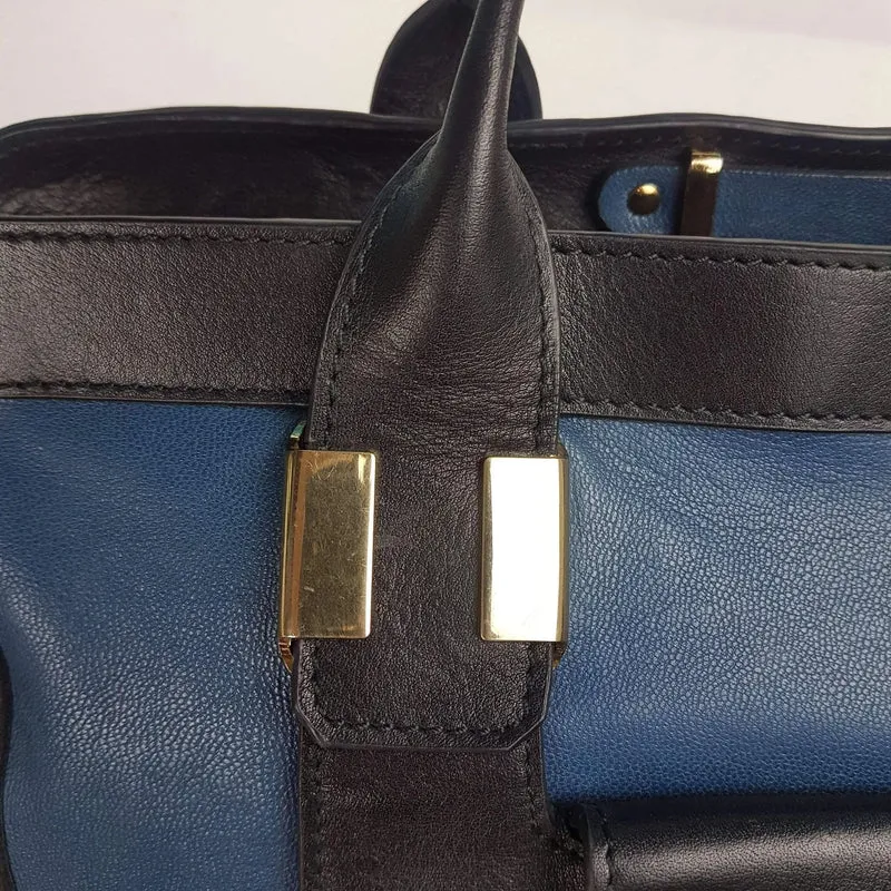 Chloe Blue/Black Leather Medium Alice Satchel Bag
