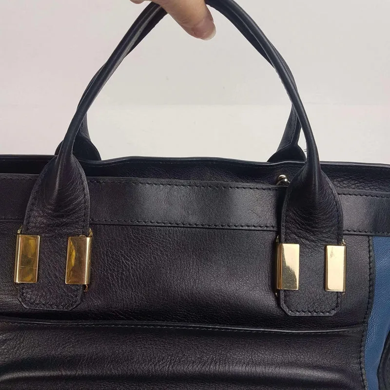 Chloe Blue/Black Leather Medium Alice Satchel Bag
