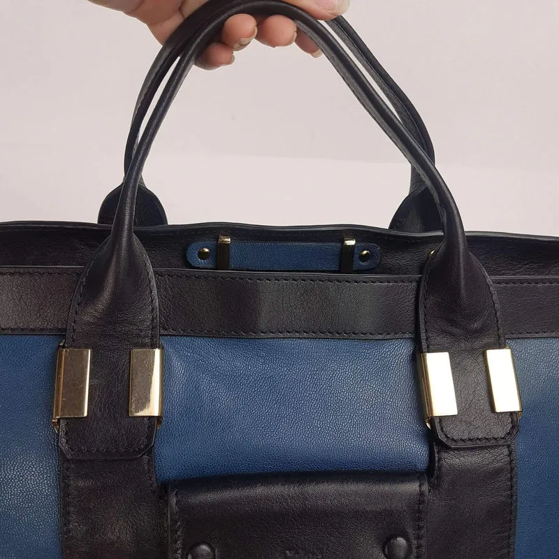Chloe Blue/Black Leather Medium Alice Satchel Bag