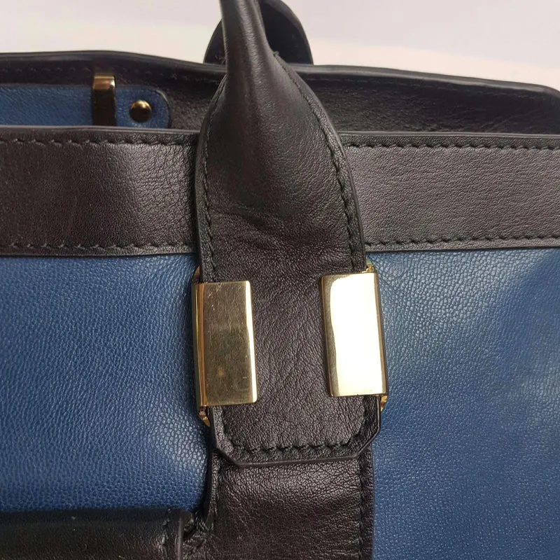 Chloe Blue/Black Leather Medium Alice Satchel Bag
