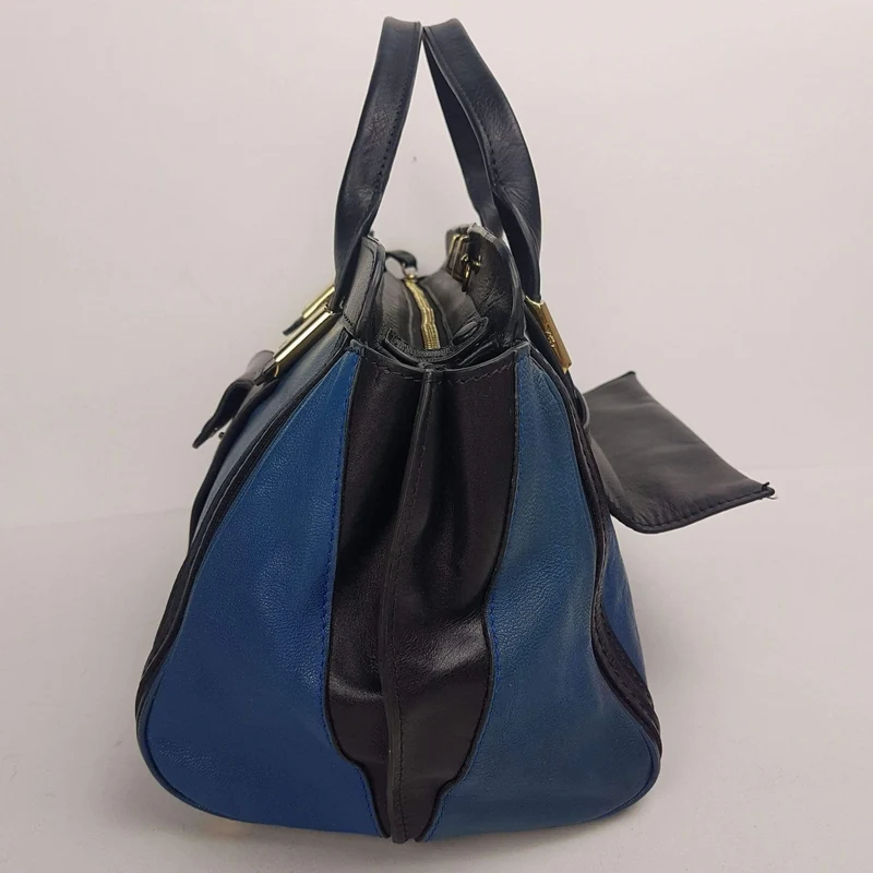 Chloe Blue/Black Leather Medium Alice Satchel Bag