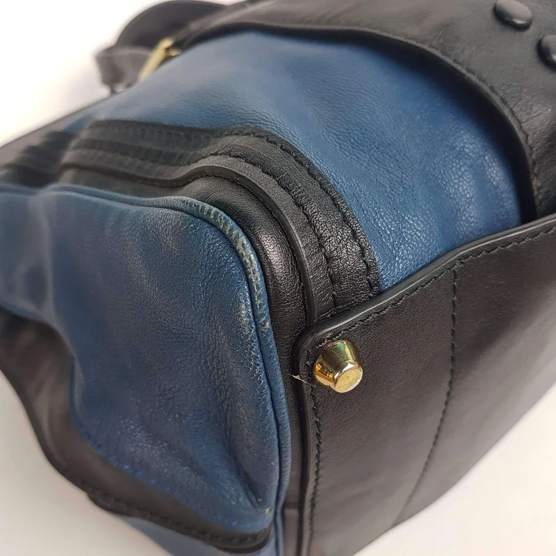 Chloe Blue/Black Leather Medium Alice Satchel Bag