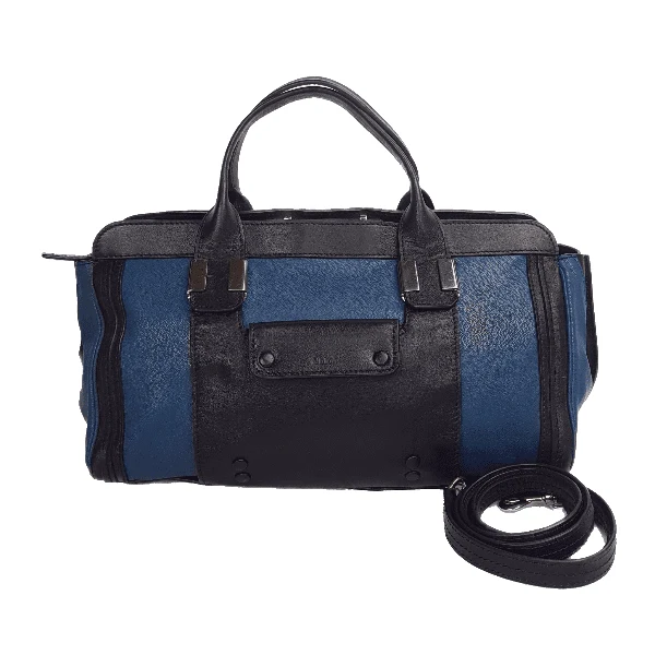 Chloe Blue/Black Leather Medium Alice Satchel Bag