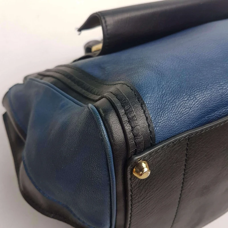 Chloe Blue/Black Leather Medium Alice Satchel Bag