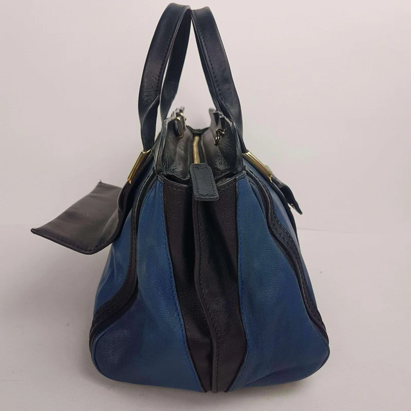 Chloe Blue/Black Leather Medium Alice Satchel Bag