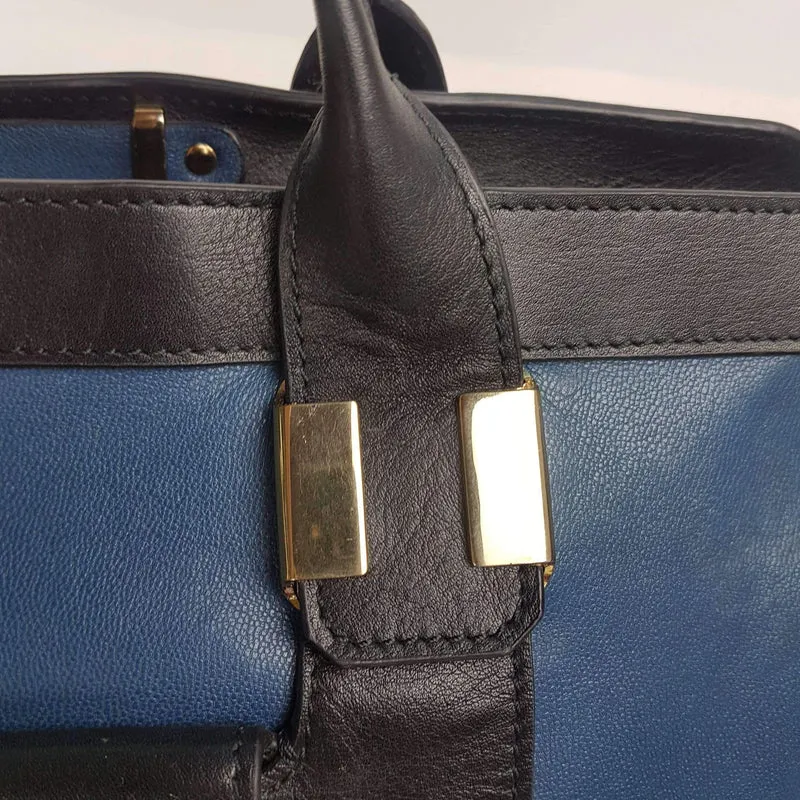 Chloe Blue/Black Leather Medium Alice Satchel Bag