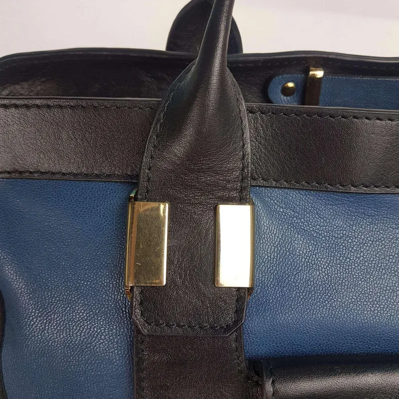 Chloe Blue/Black Leather Medium Alice Satchel Bag