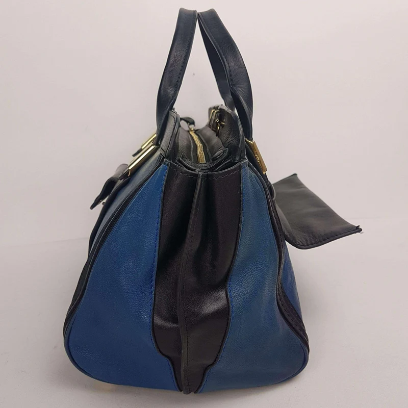 Chloe Blue/Black Leather Medium Alice Satchel Bag