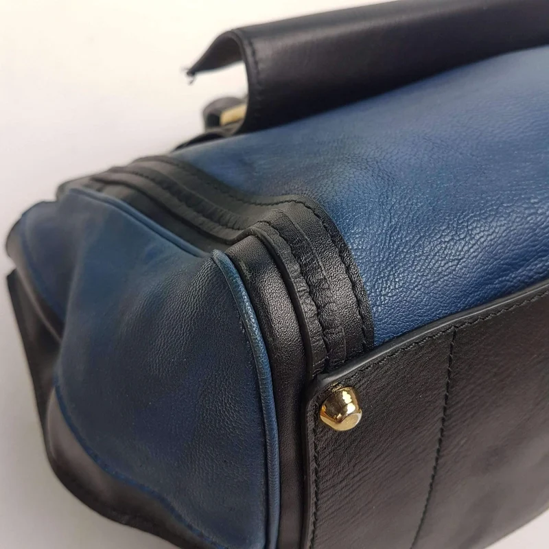 Chloe Blue/Black Leather Medium Alice Satchel Bag