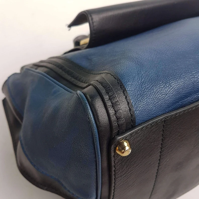 Chloe Blue/Black Leather Medium Alice Satchel Bag