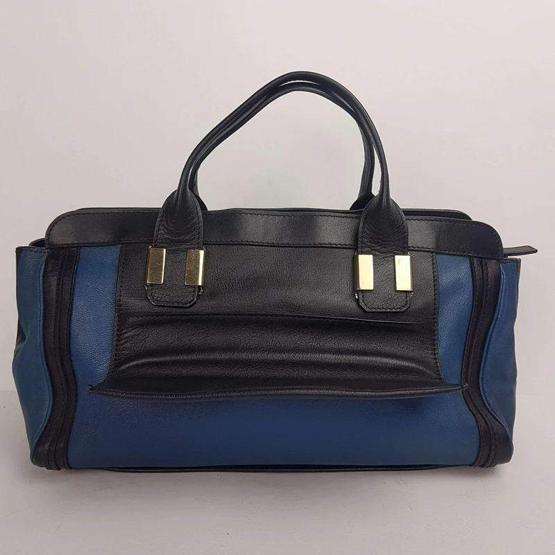 Chloe Blue/Black Leather Medium Alice Satchel Bag