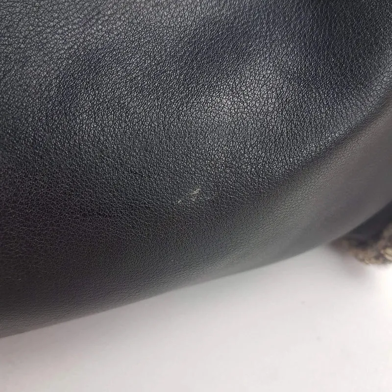Chanel Vintage Black Leather Bowler Tweed Trim Bag