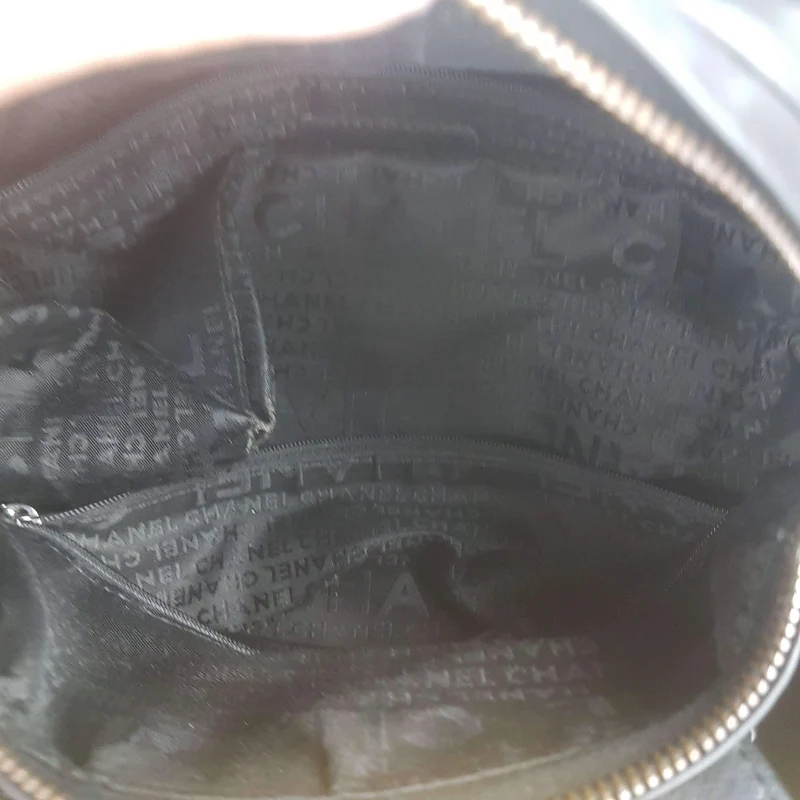Chanel Vintage Black Leather Bowler Tweed Trim Bag