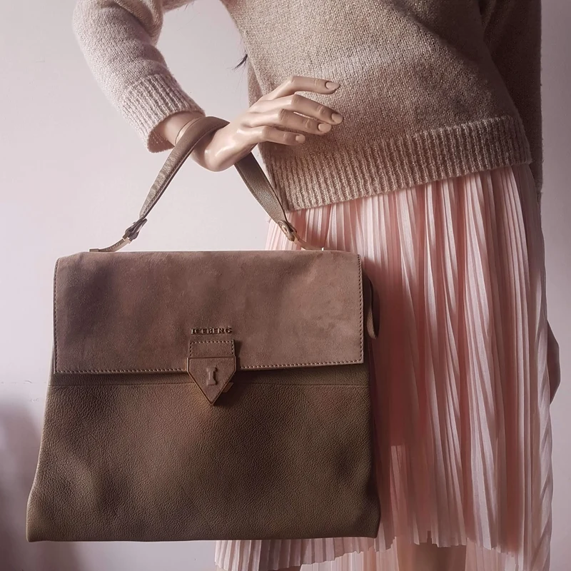 Iceberg Beige Leather Handbag with Chamois parts