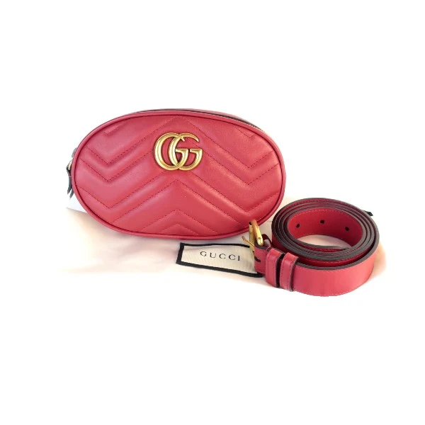 Gucci Red Quilted Leather GG Marmont Waist Belt Bag
