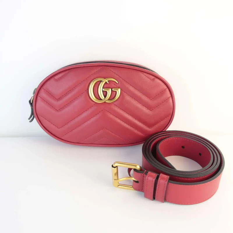 Gucci Red Quilted Leather GG Marmont Waist Belt Bag