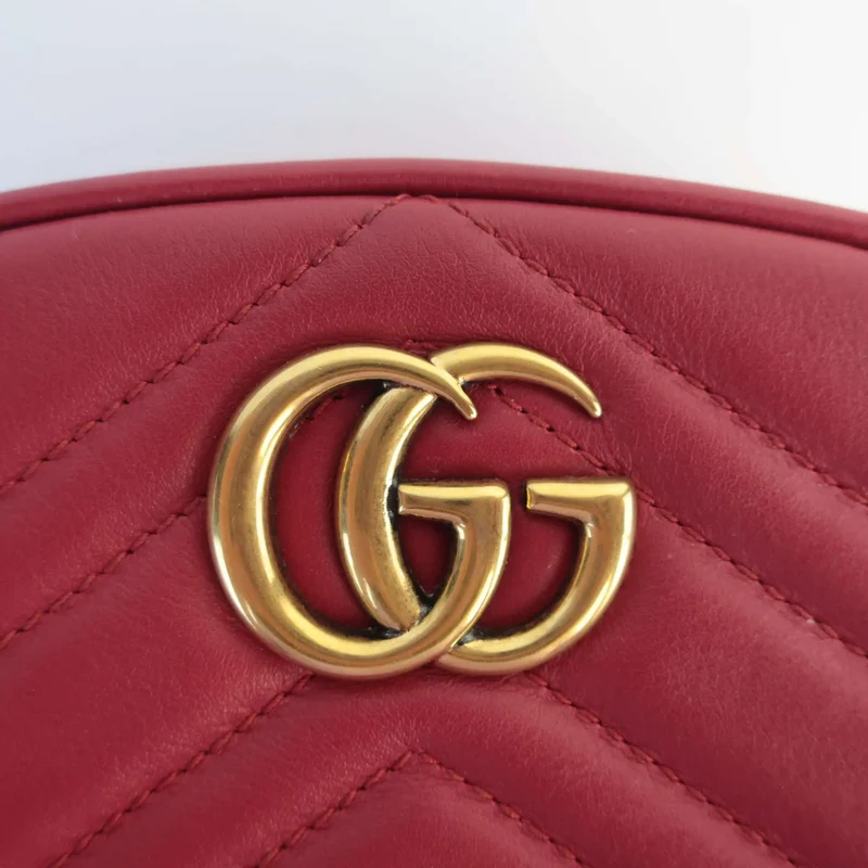 Gucci Red Quilted Leather GG Marmont Waist Belt Bag