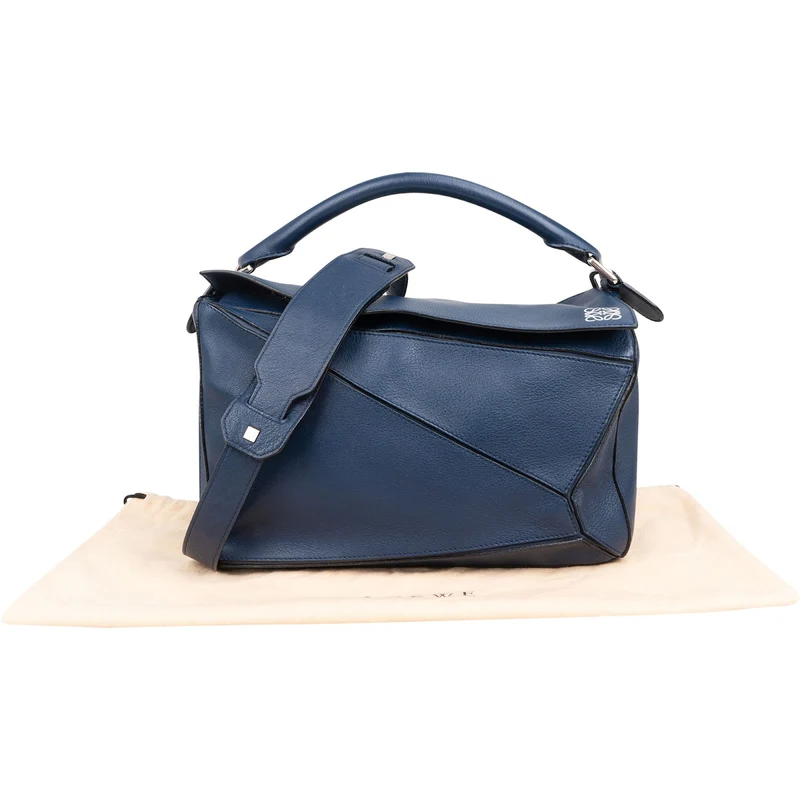 Loewe Blue Grained Calfskin Puzzle Crossbody Handbag