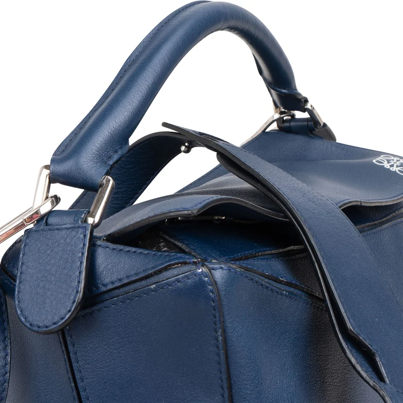 Loewe Blue Grained Calfskin Puzzle Crossbody Handbag