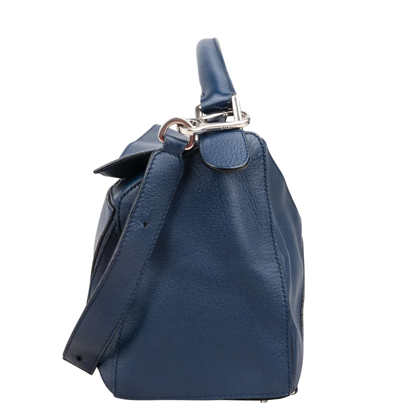 Loewe Blue Grained Calfskin Puzzle Crossbody Handbag