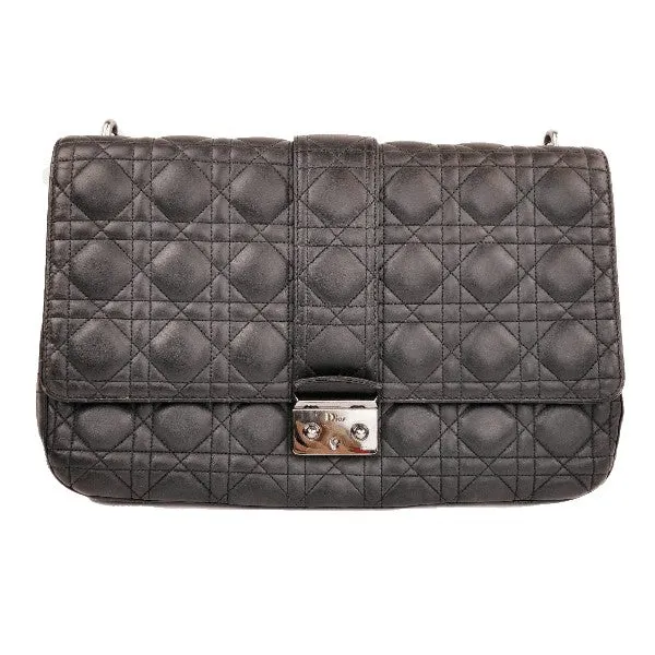 Christian Dior Black Cannage Quilted Lambskin Leather Miss Dior Large Flap Bag