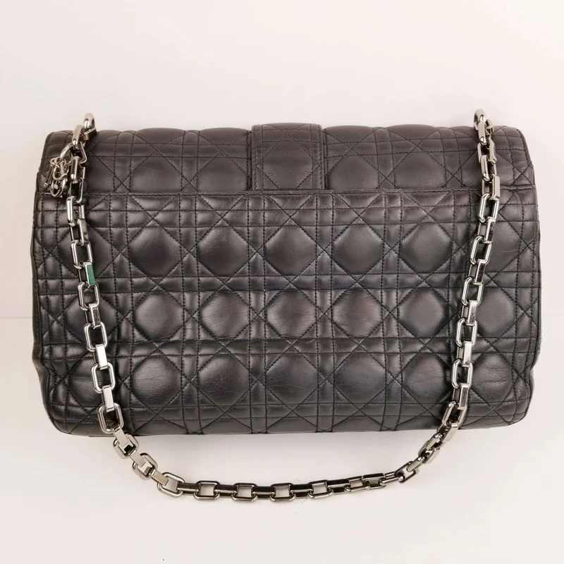 Christian Dior Black Cannage Quilted Lambskin Leather Miss Dior Large Flap Bag