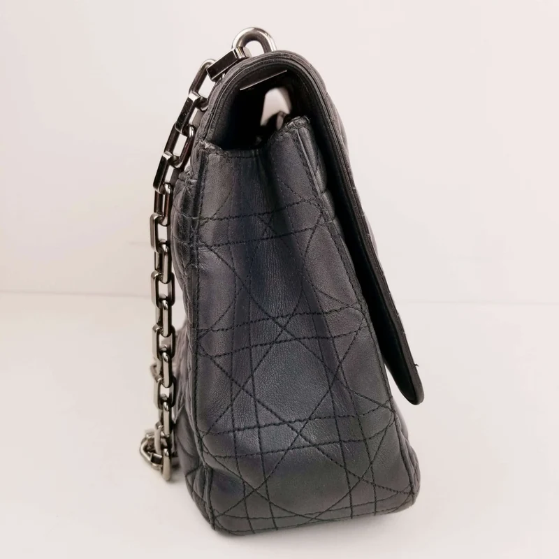 Christian Dior Black Cannage Quilted Lambskin Leather Miss Dior Large Flap Bag