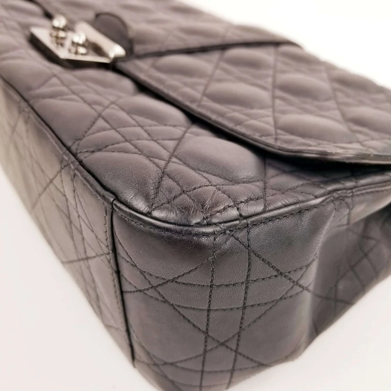 Christian Dior Black Cannage Quilted Lambskin Leather Miss Dior Large Flap Bag