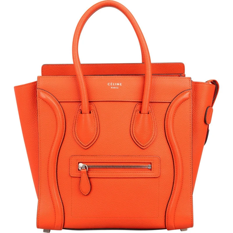 Céline Orange Grained Leather Luggage Handbag