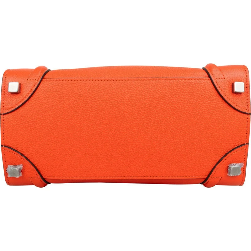 Céline Orange Grained Leather Luggage Handbag